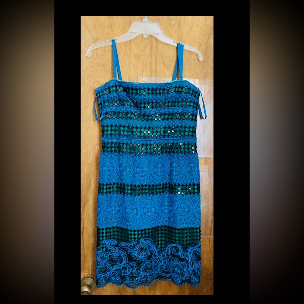 BCBGMAXAZRIA Teal and Blue Sequin Dress